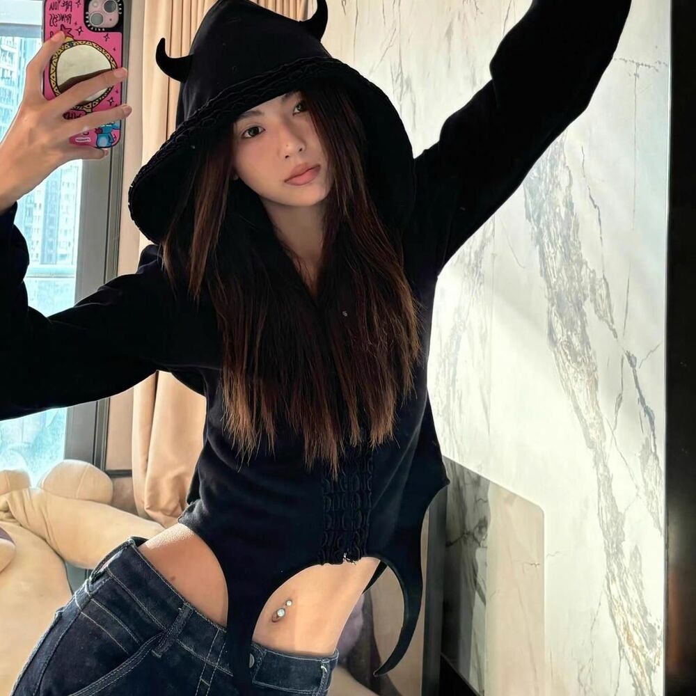 Indie designer devil hoodie with back bow tie